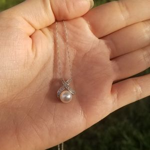 Fresh water pearl with diamonds "XO" charm